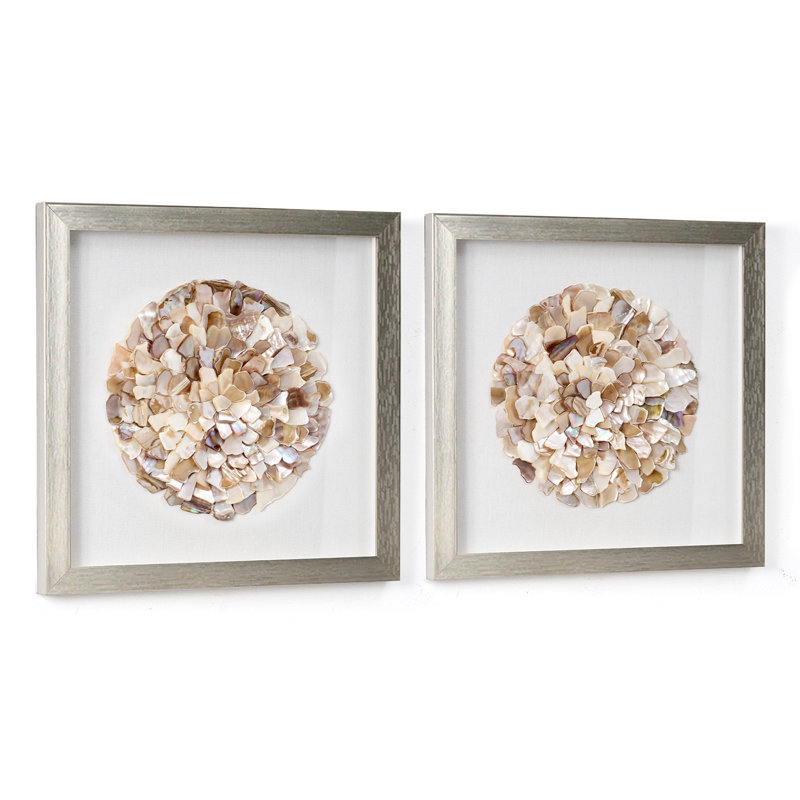 Rosecliff Heights Coryell Neutral Seashell Mosaic Wall Art Set